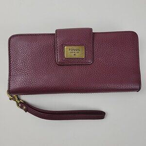 Fossil Burgundy Maroon Leather Multi Compartment Clutch Wallet